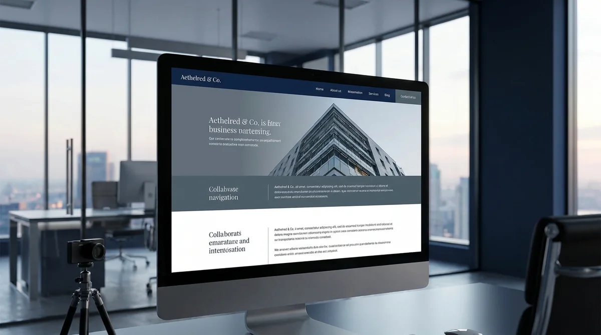 Premium business website displayed on a desktop monitor