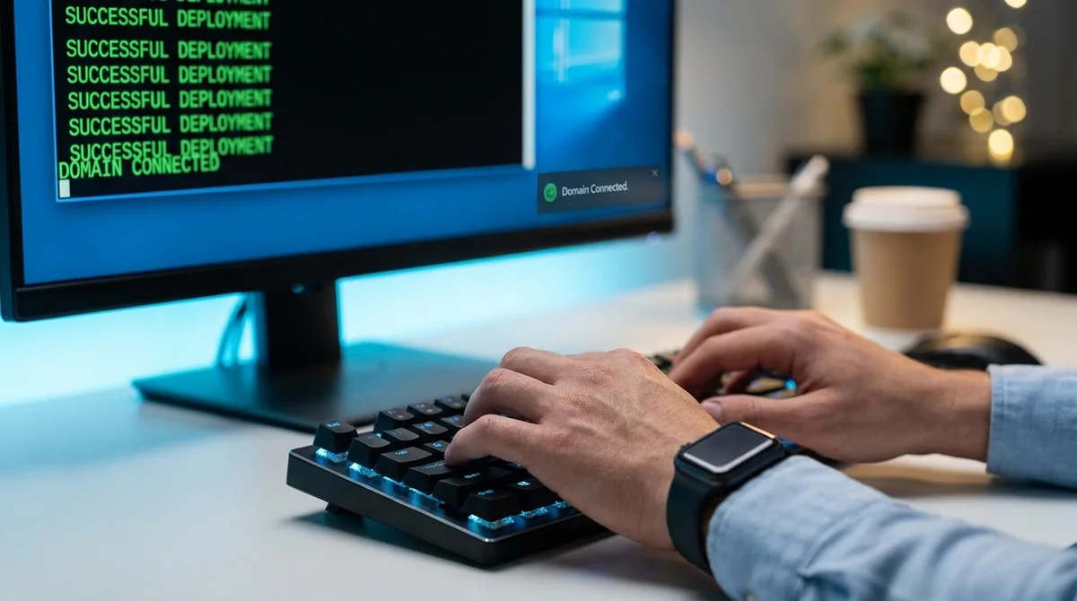 Developer preparing a website for domain setup and deployment