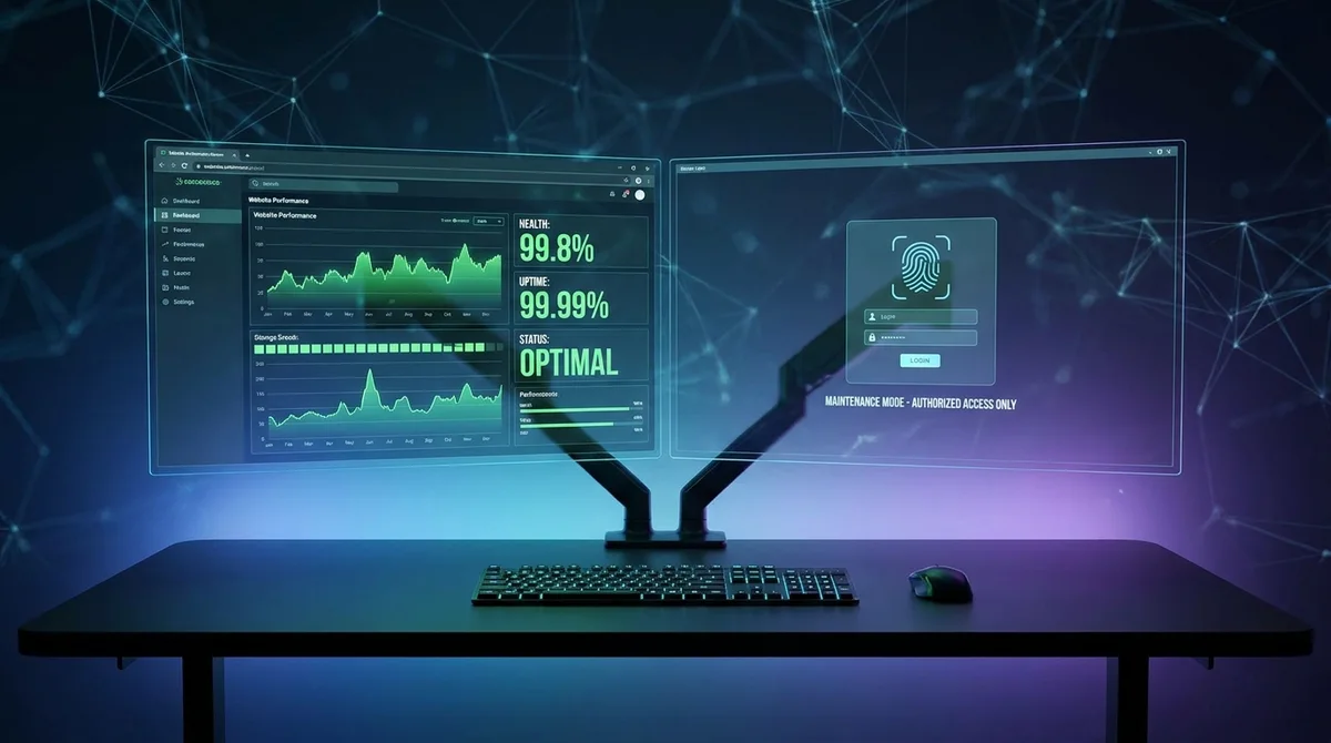 Website maintenance and monitoring across dual displays