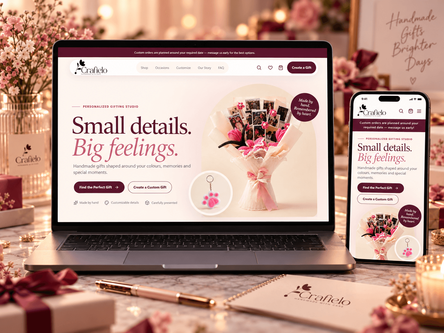 Craftelo website shown on a laptop and phone